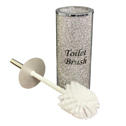 Toilet Brush Holder with Brush in Gift Box, Silver Crushed Diamond