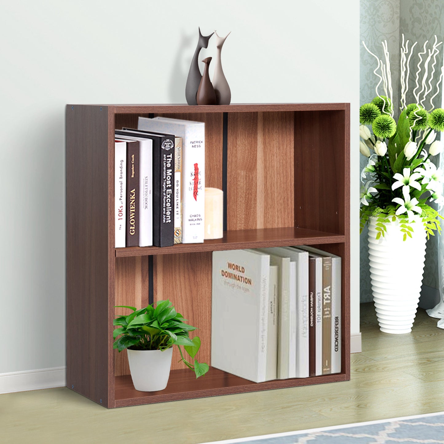 HOMCOM Wood Small Bookshelf 2 Tier Storage Unit Chest Home Office