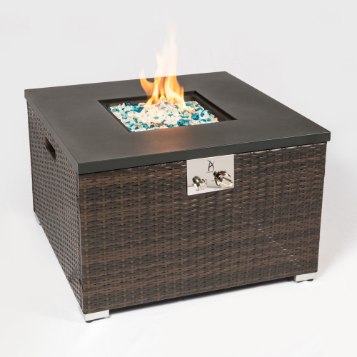 Outdoor Gas Fire Pit Square Dark Brown Wicker Fire Pit Table
